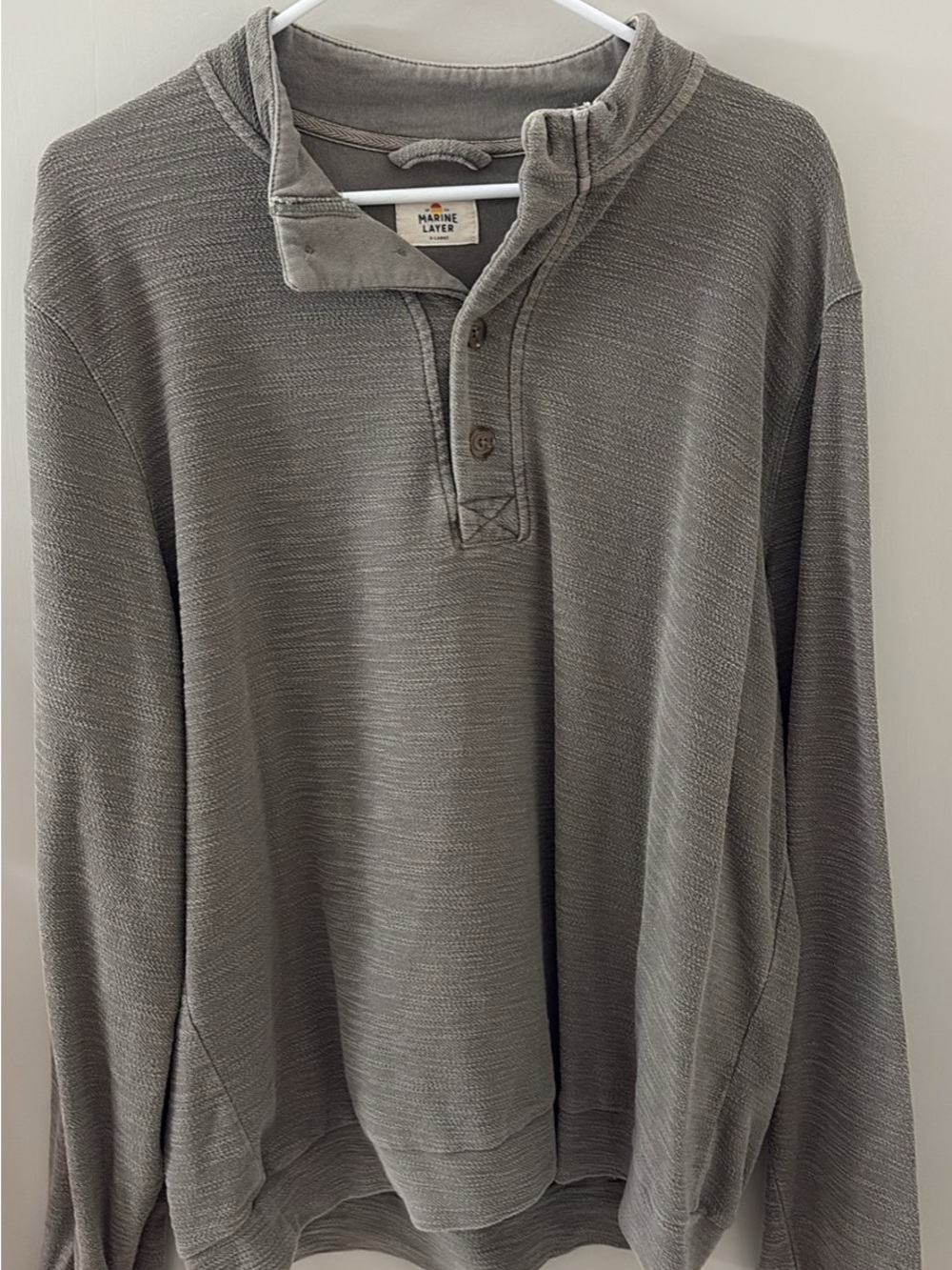 Marine Layer Men’s Grey/Green Henley Pullover Sweater